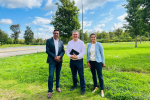 Iain Stewart MP, Cllr Manish Verma and Cllr Shazna Muzammil in Kingsmead Green 